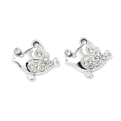 Fish Подвески из сплава с кристаллами и стразами и анималистическим рисунком, платина, очарование рыбы, 17x18.5x3 мм, отверстие : 1.8 мм