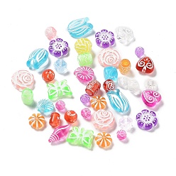 (52) Непрозрачная лаванда Покрытие акриловыми шариками, белая зашнурованная, разнообразные, разноцветные, 6~16x6~14.5x4~11 мм, отверстие : 1.2~2 мм, о 35~50 шт / комплект