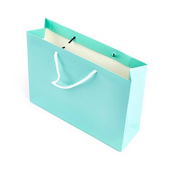 Aquamarine Kraft Paper Bags, with Handles, Gift Bags, Shopping Bags, Rectangle, Aquamarine, 21x27x8.1cm