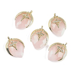 Розовый Кварц Природного розового кварца подвески, С нахождением латуни и кубическим цирконием, подвески в форме клубники, крыло, крестик, граненые, 25.5x18x7.5 мм, отверстие : 1.6 мм
