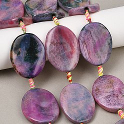 Бледно-Розовый Природные пожары треск агат бисер нитей, окрашенная и подогревом, Плоско-овальные, розовый жемчуг, 40.3~41x29~35x6.5~8.5 мм, отверстие : 1.8~2 мм, около 8 шт / нитка, 15.87~16.14'' (40.3~41 см)