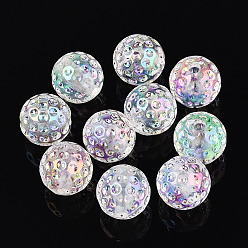 Прозрачный Уф-покрытие прозрачные акриловые бусины, радужный, круглый с ямчатой поверхностью, прозрачные, 15.6x15 мм, отверстие : 3.2 мм