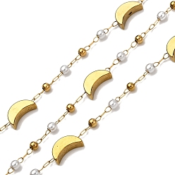 Настоящее золото 18K Ручная работа 304 цепочки из нержавеющей стали и АБС-пластика с жемчужным узором в форме луны, с немагнитного гематита, пайки, с 316 цепями и катушкой из нержавеющей стали, ионное покрытие (ip), реальный 18 k позолоченный, бисер: 8.5x5x2 мм & 2~2.5 мм