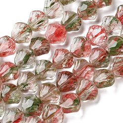 Indian Red Inner Flower Handmade Lampwork Beads Strands, Shell Shape, Indian Red, 11x12x7mm, Hole: 1mm, about 24pcs/strand, 10.24 inch(26cm)