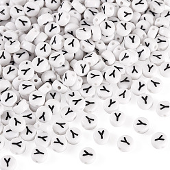 Letter Y 500шт акриловые бусины, с горизонтальным отверстием, буквы, плоско-круглые, Письмо Y, 7x4 мм, отверстие : 1 мм