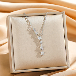 Платиновый & Цвет Нержавейки Подвеска в виде звезды из латуни с микропаве из прозрачных кубических цирконий 304 Цепочка из нержавеющей стали для женщин, платины и нержавеющая сталь цвет, 17.72 дюйм (45 см)