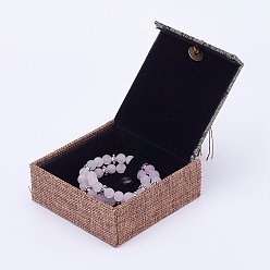 Slate Gray Wooden Bracelet Boxes, with Linen and Nylon Cord Tassel, Rectangle, Slate Gray, 10x10x3.7cm