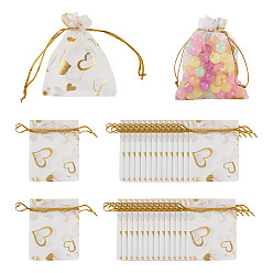 Прозрачный 50шт. мешочки из органзы с принтом в виде сердца, мешочки подарка украшения для мешков конфеты, свадьбы пользу сумки, пользу мешок, подарочные пакеты, прямоугольные, прозрачные, 9x7 см