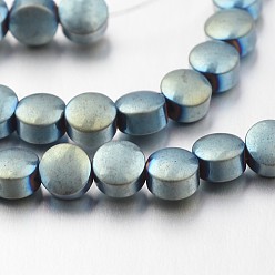 Зеленое Покрытие Гальванизировать немагнитных синтетический гематит нитей бисера, матовые, плоско-круглые, зеленый покрытием, 4x3 мм, отверстие : 1 мм, около 100 шт / нитка, 15.7 дюйм