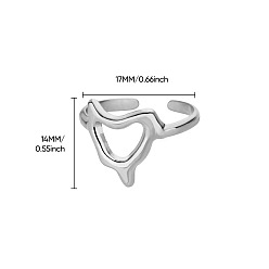 Нержавеющая Сталь Цвет 201 открытые кольца манжеты из нержавеющей стали, сердце, цвет нержавеющей стали, 17 мм