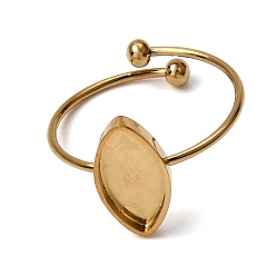 Real 18K Gold Plated Horse Eye 304 Stainless Steel Open Cuff Bangle Makings with Bezel Tray, Ion Plating(IP), Long-Lasting Plated, Real 18K Gold Plated, Inner Diameter: 0.73 inch(1.85cm), Tray:12x6mm