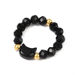 Черный 1Кольца для пальцев из стеклянных бусин в форме кошки, чёрные, внутренний диаметр: 18 мм