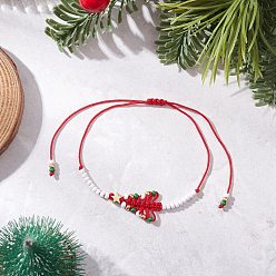 Красный Стеклянные бусины плетеные браслеты из бисера, плетеные браслеты из нейлоновых нитей для мужчин и женщин, рождественская елка, красные, внутренний диаметр: 2-1/2 дюйм (6.2 см) ~ 3-1/2 дюйм (9 см)