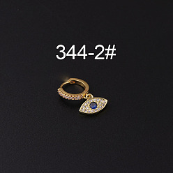 Eye Серьги-кольца с микропаве из латуни и прозрачным кубическим цирконием для крепления на хрящ, золотые, глаз, 35x9 мм