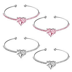 (52) Непрозрачная лаванда 4 шт. 2 браслеты-манжеты из сплава и хрусталя разных цветов для женщин, сердце, разноцветные, внутренний диаметр: 2 дюйм (5 см), 2 шт / цвет