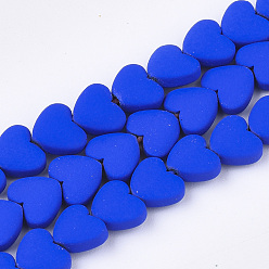 Blue Spray Painted Non-magnetic Synthetic Hematite Beads Strands, Heart, Blue, 5x6x3mm, Hole: 0.5mm, about 75pcs/strand, 15.7 inch