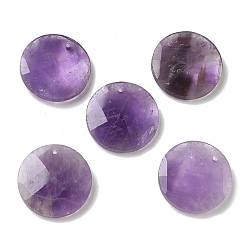 Amethyst Natural Amethyst Pendants, Flat Round Charms, Faceted, 25x6mm, Hole: 1.5mm