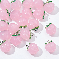 Pink 40 шт прозрачные акриловые подвески, 3d персиковые подвески, с металлическими петлями, розовые, 20.5x17x12.5 мм, отверстие : 2 мм
