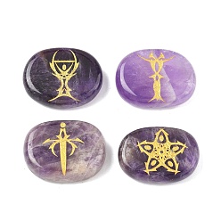 Аметист 4шт 4 стили натуральный аметист дисплей украшения, фигурка для украшения дома, энергетический камень рейки для исцеления, овал с символом тарруссо, 25x20x7~7.5 мм, 1 шт / стиль