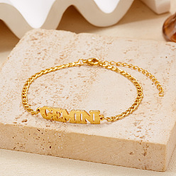 Близнецы 12 созвездия 304 браслеты из нержавеющей стали, браслеты figaro chains для женщин, золотые, Близнецы, 6-3/4 дюйм (17 см)