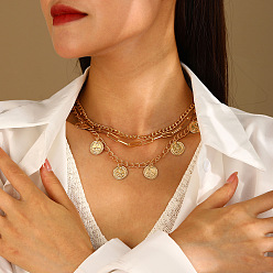 Золотой Цепочка из сплава монет с кисточками 3 многослойные ожерелья для женщин, золотые, 15.75 дюйм (40 см)