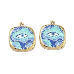 Синий 304 нержавеющей стальной эмали подвески, квадрат с амулетами от сглаза, ионное покрытие (ip), реальный 18 k позолоченный, синие, 23x20x2.5 мм, отверстие : 1.6 мм