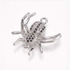 Платина Латунные микро проложить кубических ссылки циркония, насекомые, красочный, платина, 18x18.5x3.5 мм, отверстие : 1.5 мм