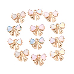 (52) Непрозрачная лаванда Сплав стекла подвески, подвеска в виде бантика и сердечка, золотые, разноцветные, 13.5x17x5 мм, отверстие : 1.6 мм