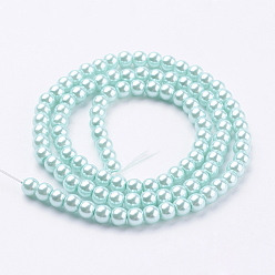 Pale Turquoise Eco-Friendly Dyed Glass Pearl Round Beads Strands, Cotton Cord Threaded, Pale Turquoise, 4~4.5mm, Hole: 0.7~1.1mm, about 104pcs/strand, 15 inch