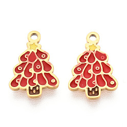 Малиновый 304 прелести нержавеющей стали, с эмалью, реальный 14 k позолоченный, очарование рождественской елки, ионное покрытие (ip), малиновый, 12.5x8.5x0.8 мм, отверстие : 1 мм