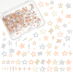 Смешанные Узоры 540шт 18 стиль латунные кабошоны, аксессуары для украшения ногтей для женщин, звезда, платиной и золотом, 3~5x2~5.5x0.1 мм, 30 шт / стиль