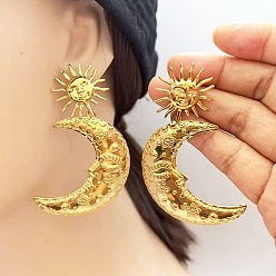 Настоящее золото 18K 304 серьги-гвоздики в форме луны из нержавеющей стали, слева и справа, ионное покрытие (ip), реальный 18 k позолоченный, 70.5x43 мм