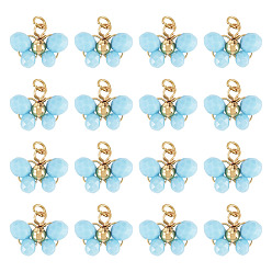 Deep-Sky-blau 20pcs Glasanhänger, mit Kupferdraht, Schmetterling, Deep-Sky-blau, 14.2x13.9 mm