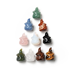 Смешанные камни Украшения для дома из натурального и синтетического камня, хэллоуинская тыква в шапке ведьмы, 19x27~29 мм