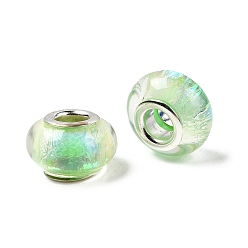 Светло-зеленый Бусины из смолы в европейском стиле с большими отверстиями, с двойными медными сердечниками с серебряным покрытием, светло-зеленый, 13.5x9 мм, отверстие : 4.5 мм