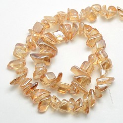 Bisque Electroplate Natural Quartz Crystal Chip Beads Strands, Bisque, 9~23x5~11x3~8mm, Hole: 1mm, about 62pcs/strand, 15.74 inch