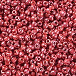 Red Glass Seed Beads, Opaque Colors Lustered, Round, Red, 3mm, Hole: 1mm, about 10000pcs/pound
