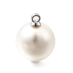 (404) Непрозрачное AB Кислое яблоко Подвески из АБС-пластика с жемчугом, круглые, с петлей из платинового сплава, цветочный белый, 15x12 мм, отверстие : 1.6 мм