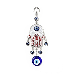 Antique Silver & Silver Alloy Enamel Palm Pendant Decoration, with Resin Bead, Lampwork Flat Round, Antique Silver & Silver, 192mm, Hole: 13.5x9.5mm