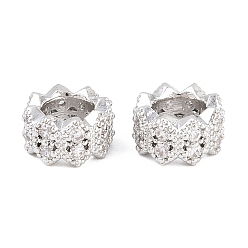 Платина Бусины из прозрачного кубического циркония в форме цветка, латунь., бусины с большим отверстием, без кадмия и без свинца, стойки покрытие, долговечный, платина, 8x4.5 мм, отверстие : 4.5 мм