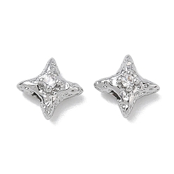 Platino Micropave de latón transparente perlas de circonio cúbico, estrella martillada, Platino, 9.5x9.5x5 mm, agujero: 1.6 mm