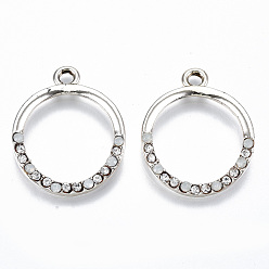 Light Gold UV Plated Alloy Pendants, with Crystal Rhinestone, Ring, Cadmium Free & Lead Free, Light Gold, 26x21.5x2mm, Hole: 2.5mm