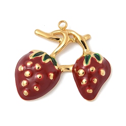 Клубника 304 нержавеющей стальной эмали подвески, ионное покрытие (ip), реальный 18 k позолоченный, клубника, 21x24x4.5 мм, отверстие : 1.4 мм