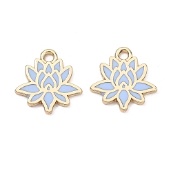 Васильковый Подвески из эмали и сплава, лотоса прелести, стойки покрытие, золотые, васильковый, 13.5x13.5x1.4 мм, отверстие : 1.6 мм