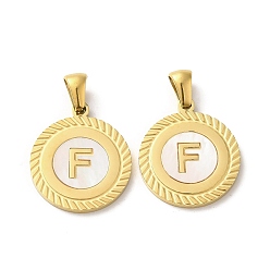 Letter F Ионное покрытие (ip) 304 подвески из нержавеющей стали, плоские круглые подвески-ракушки с буквой, золотые, Буква F, 20.5x17.5x1.5 мм, отверстие : 2.5x4.5 мм