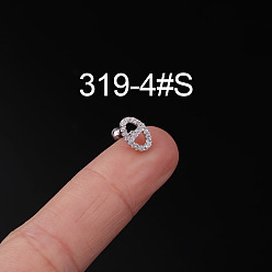 Oval 316l серьги из хирургической нержавеющей стали с прозрачным кубическим цирконием для хряща, цвет нержавеющей стали, овальные, 6 мм, штифты : 0.8 мм