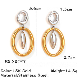 Oval Двухцветные 304 серьги-гвоздики из нержавеющей стали, золотые и нержавеющая сталь цвет, овальные, 56x27 мм