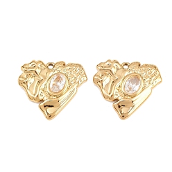 Oro 304 colgantes de acero inoxidable con circonitas cúbicas transparentes, revestimiento de iones (ip), dijes de corazón asimétricos, dorado, 22.5x25x3 mm, agujero: 1.8 mm