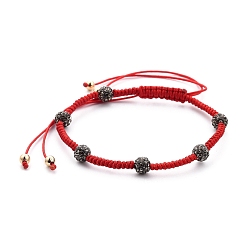 Black Diamond (Jewelry Parties Factory Sale)Adjustable Nylon Thread Braided Bead Bracelets, Red String Bracelets, with Round Polymer Clay Rhinestone Beads and Brass Beads, Black Diamond, Inner Diameter: 2-1/8~3-1/2 inch(5.5~8.9cm)