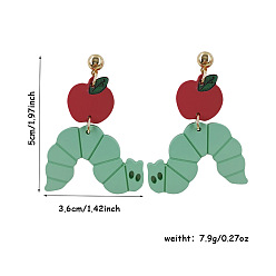 Яблоко Акриловые серьги-гвоздики «обратно в школу», платина, яблоко, 50x36 мм